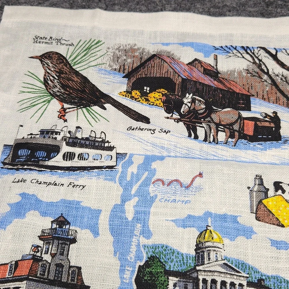 Kay Dee Vintage Linen Kitchen Tea Towel Vermont Souvenir Tourist Locations State